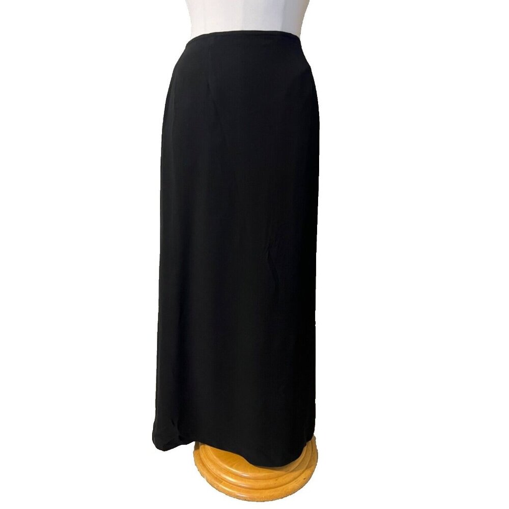 Talbots Long Maxi Skirt 4 Black SILK Back Pleat Classic Flat Front NWT $148